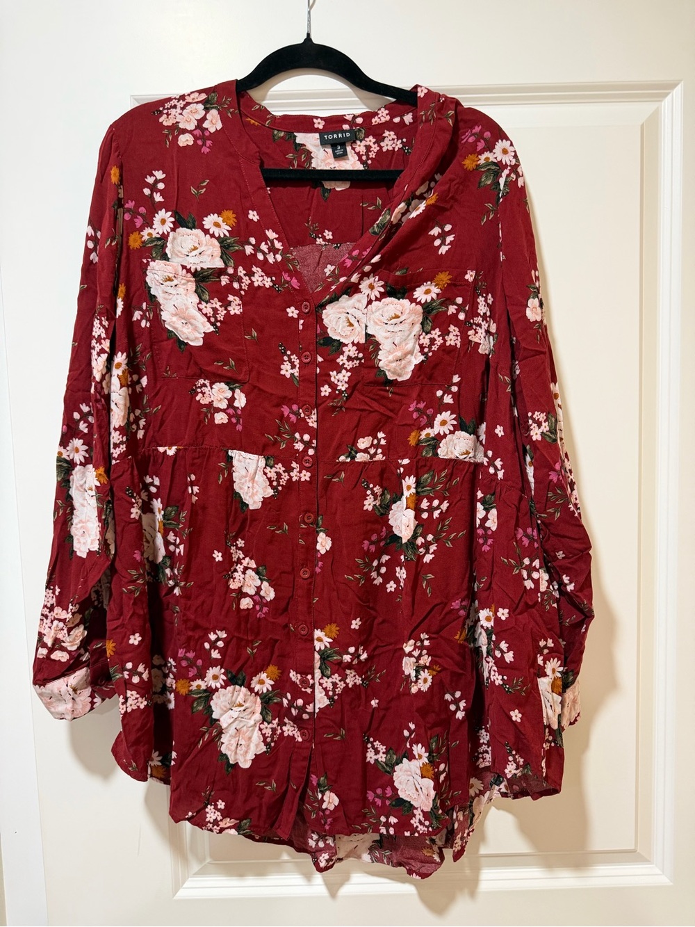 Torrid Burgundy Floral Button-Front Blouse 3